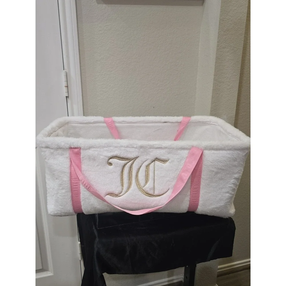 Juicy Couture Home Gold Embrodried JC Logo Faux Fur Storage Tote